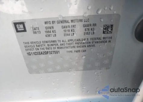 2013 Chevrolet Malibu 1Lt из США, поврежденный, VIN 1G11C5SA2DF327591